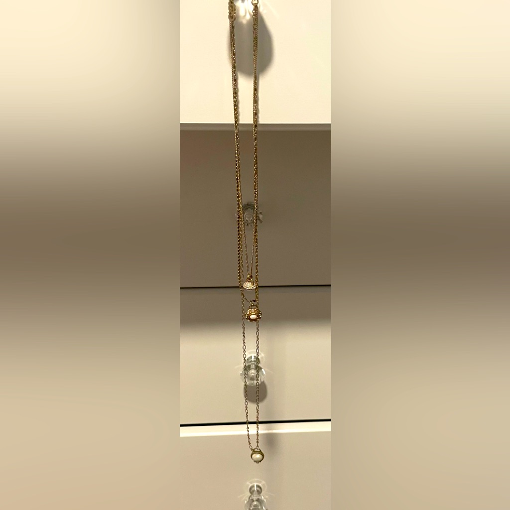 Cole Haan Long Tripe Layer Necklace- Gold.